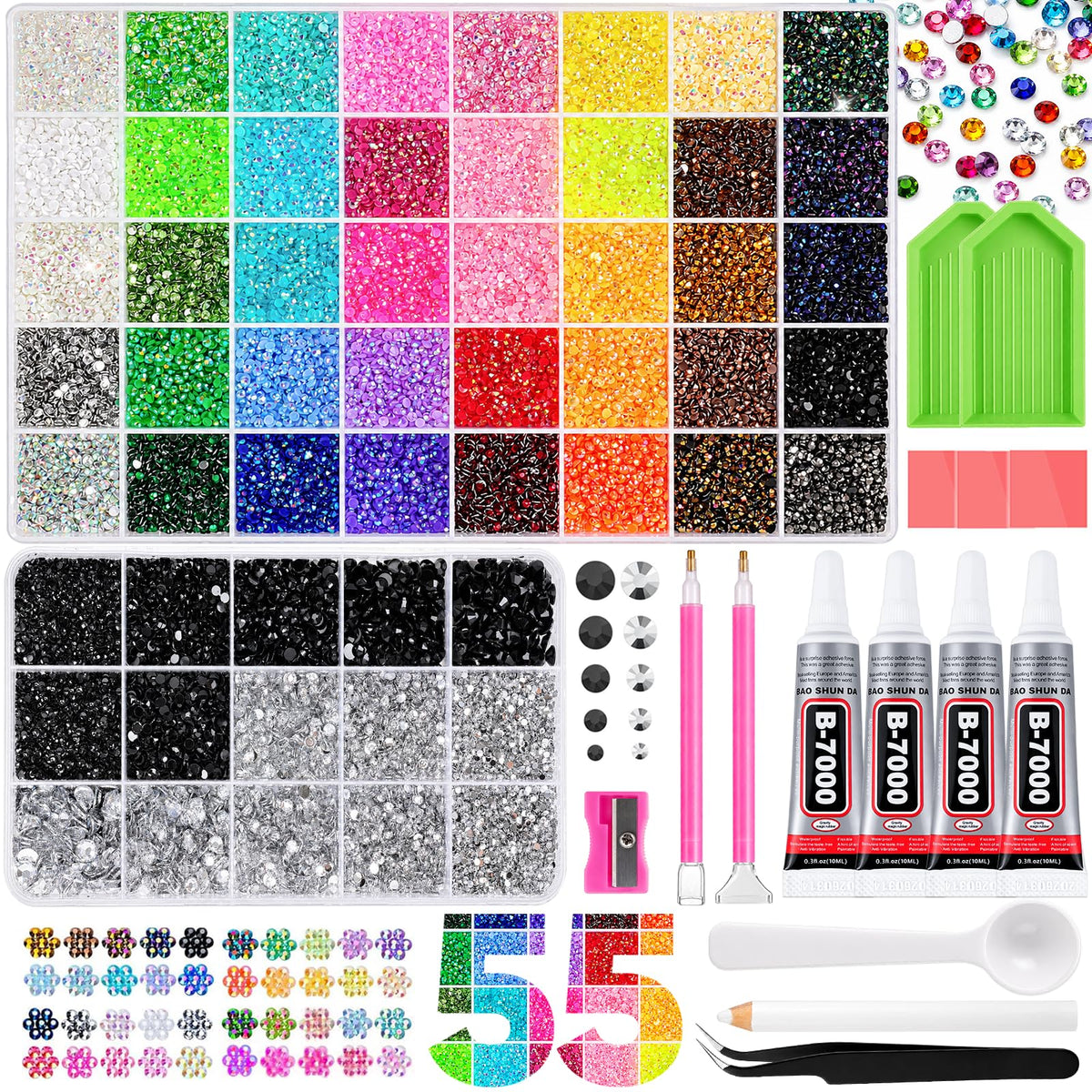 NEOACT front packaging showing two organized rhinestone boxes for ready crafting