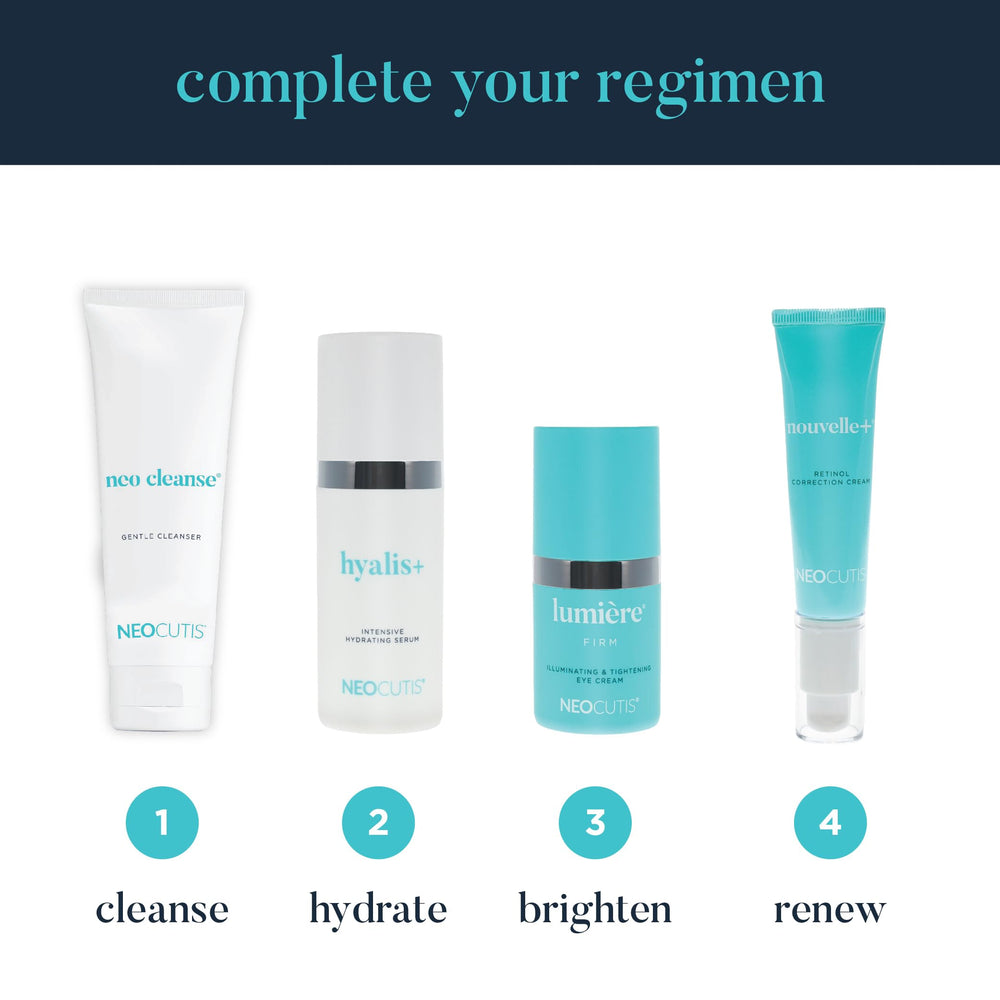 NEOCUTIS in a bathroom setting illustrating morning and evening use