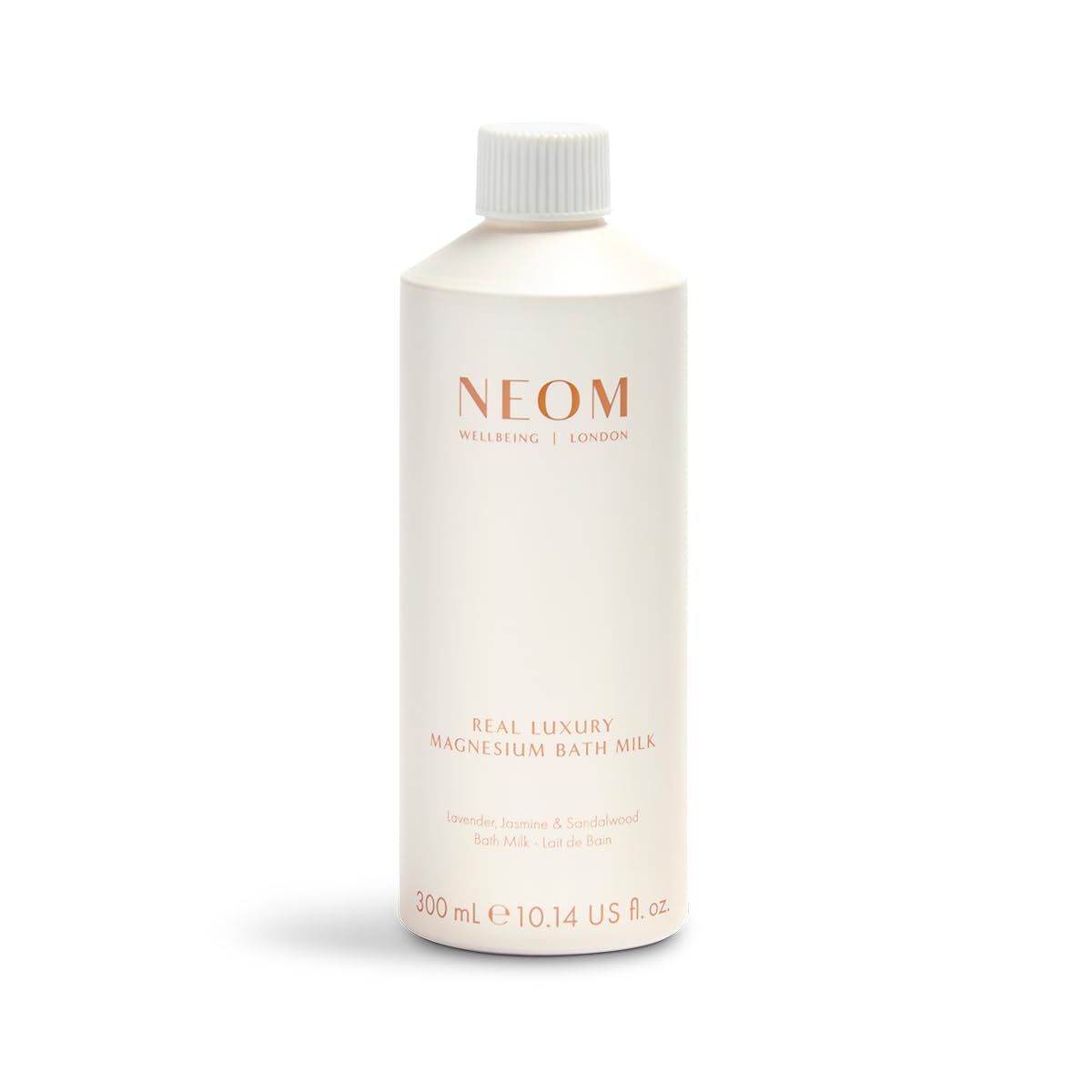 NEOM front bottle shot showing 300ml packaging and calming fragrance benefits