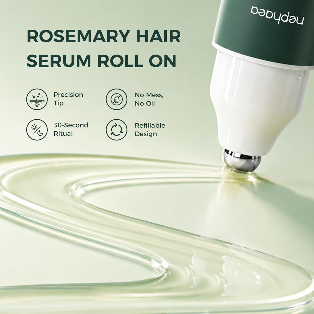 nephaea application on scalp showing roll-on use and tidy targeted treatment