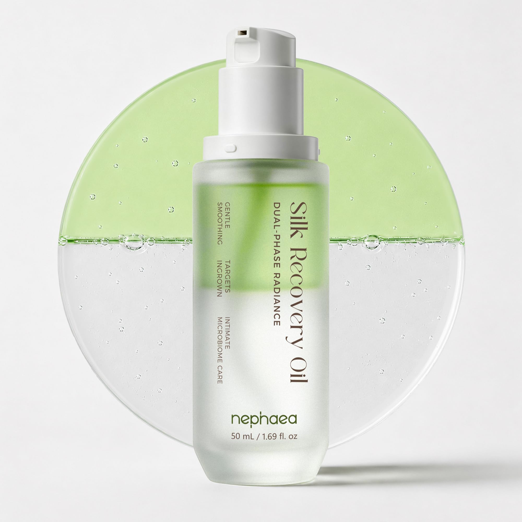 nephaea front bottle showing bi-phase layers and clear branded label for quick ID and benefit