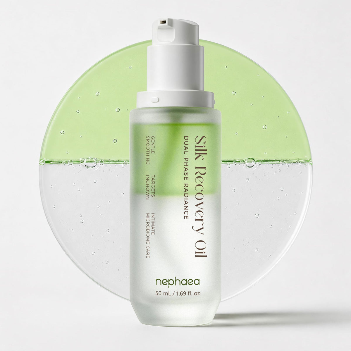 nephaea front bottle showing bi-phase layers and clear branded label for quick ID and benefit