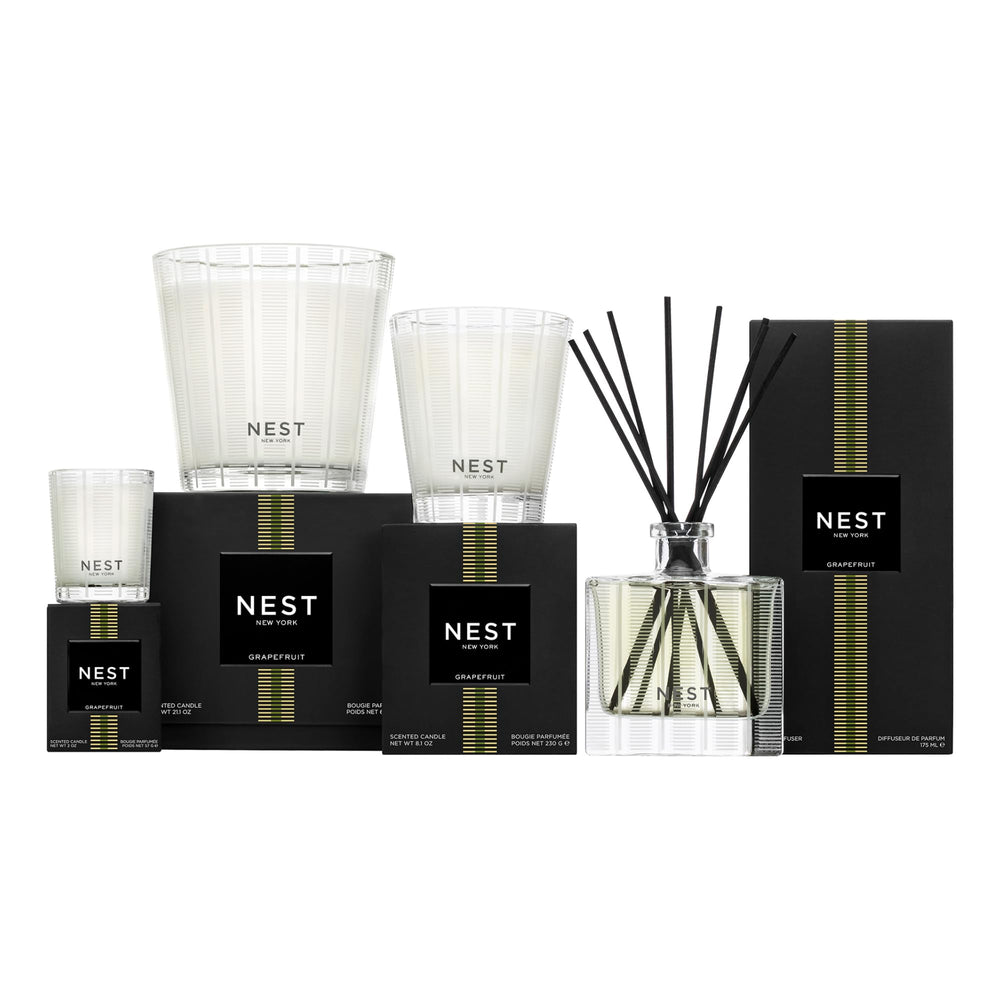 NEST New York bottle on vanity in bathroom conveying stylish scent uplift