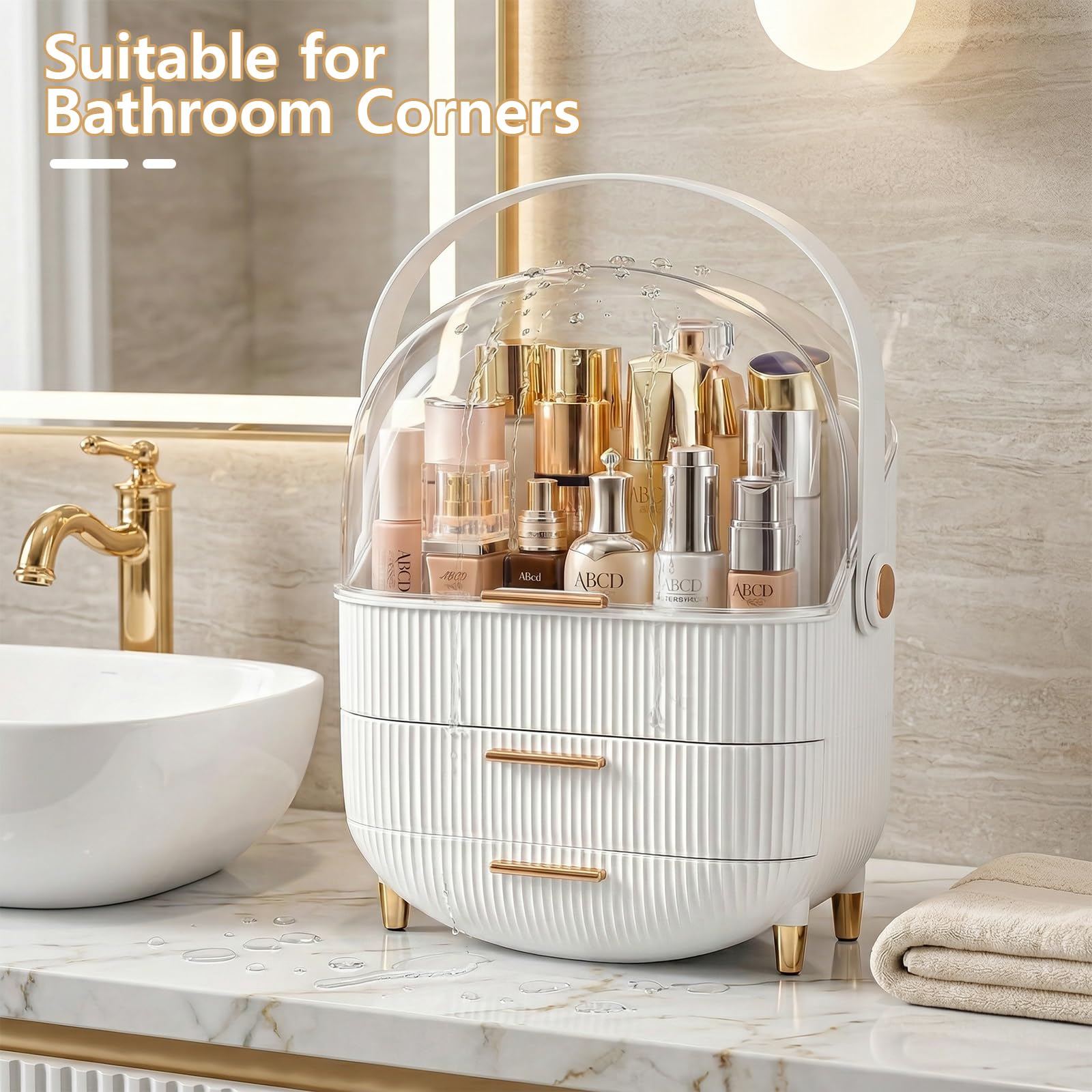 NestOrganix close-up of gold handle and acrylic lid highlighting durable detail