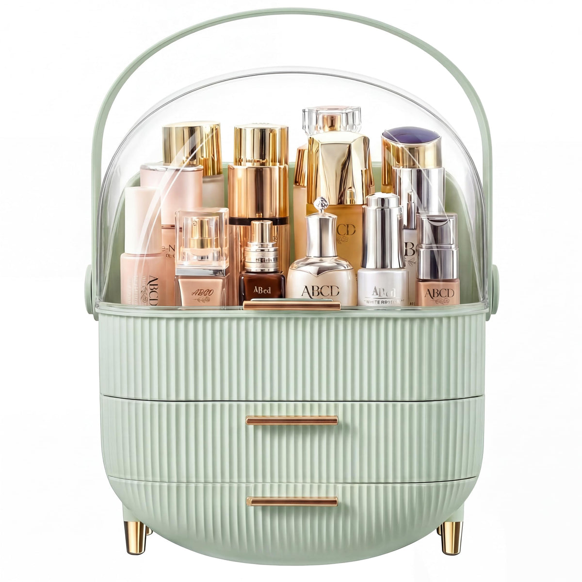 NestOrganix front view showing compact acrylic organizer protecting cosmetics