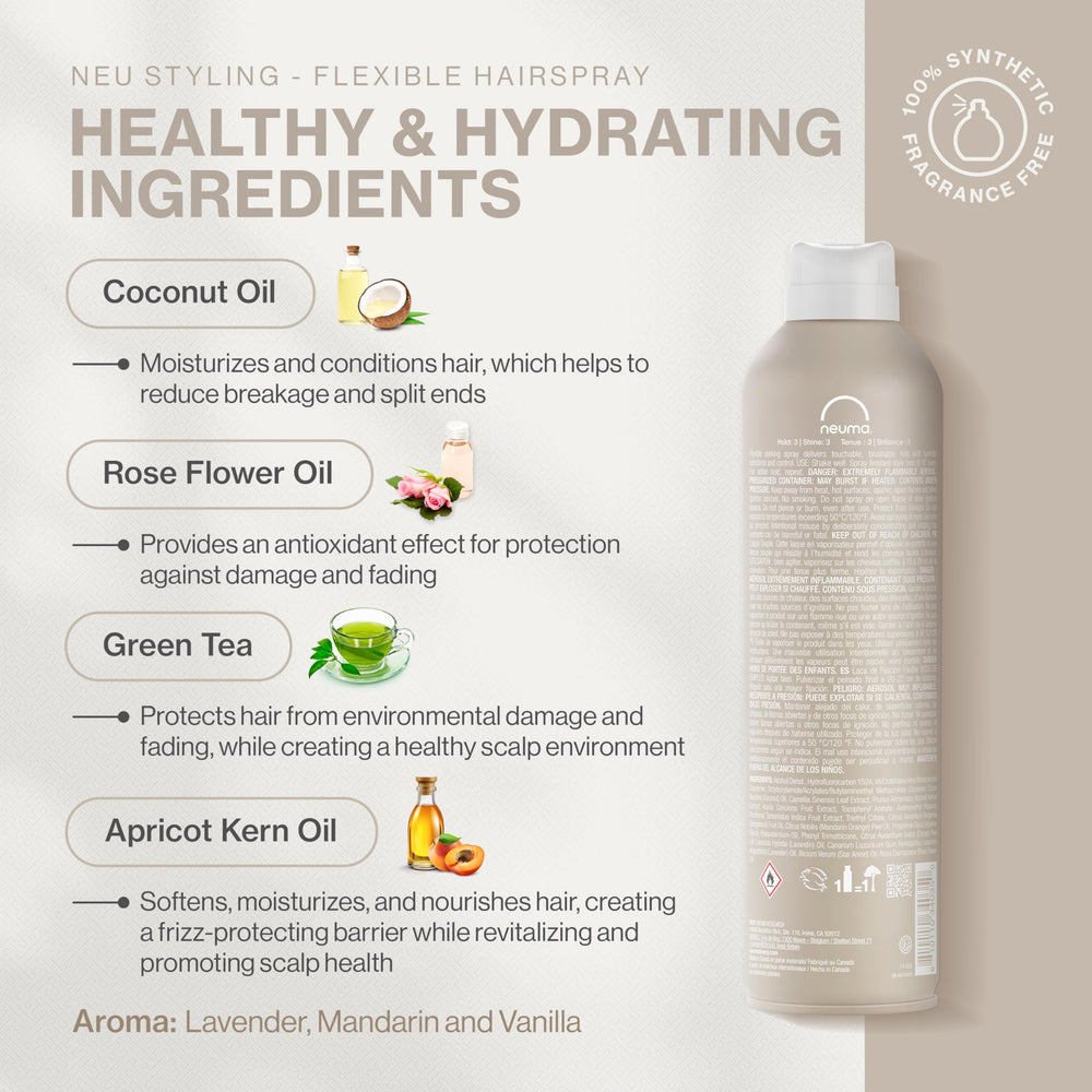 NEUMA fine mist texture in air demonstrating lightweight, non-sticky hold