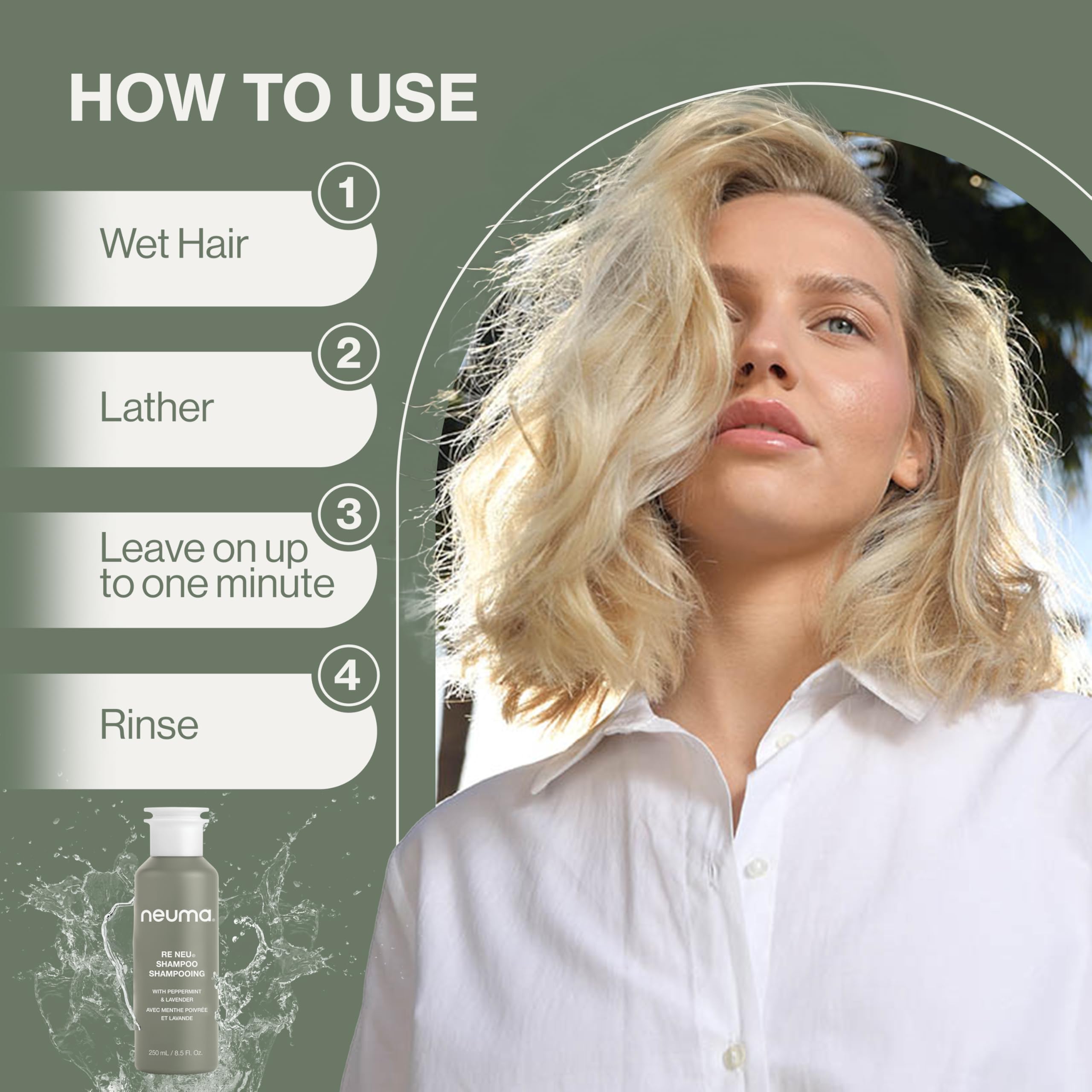 NEUMA recyclable bottle back label emphasizing renewable packaging benefit