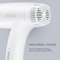 Hand holding Neuro dryer to show scale and lightweight handling benefit