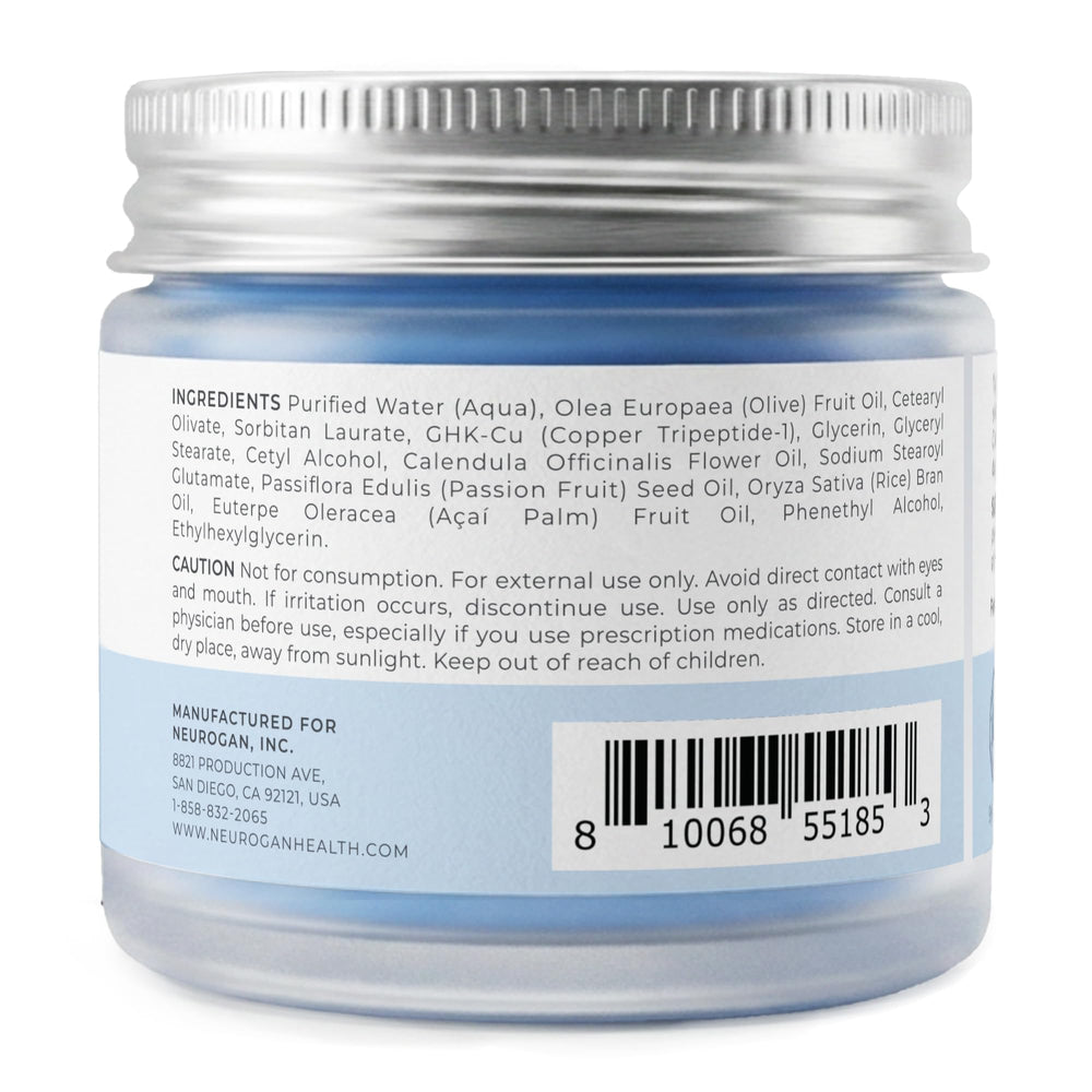 Neurogan jar on bathroom shelf in nighttime routine setting suggesting daily use