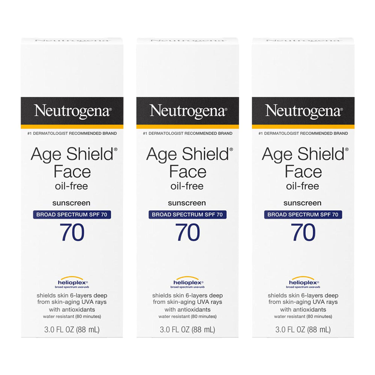 Neutrogena Age Shield front packaging showing SPF 70 and benefits