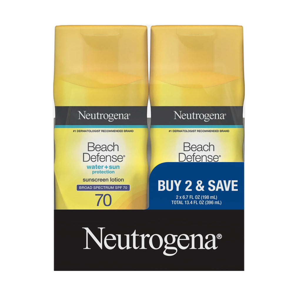 Neutrogena front packaging showing SPF 70 and two-bottle value