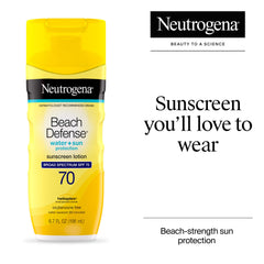 Neutrogena bottle with open cap dispensing sunscreen for quick use