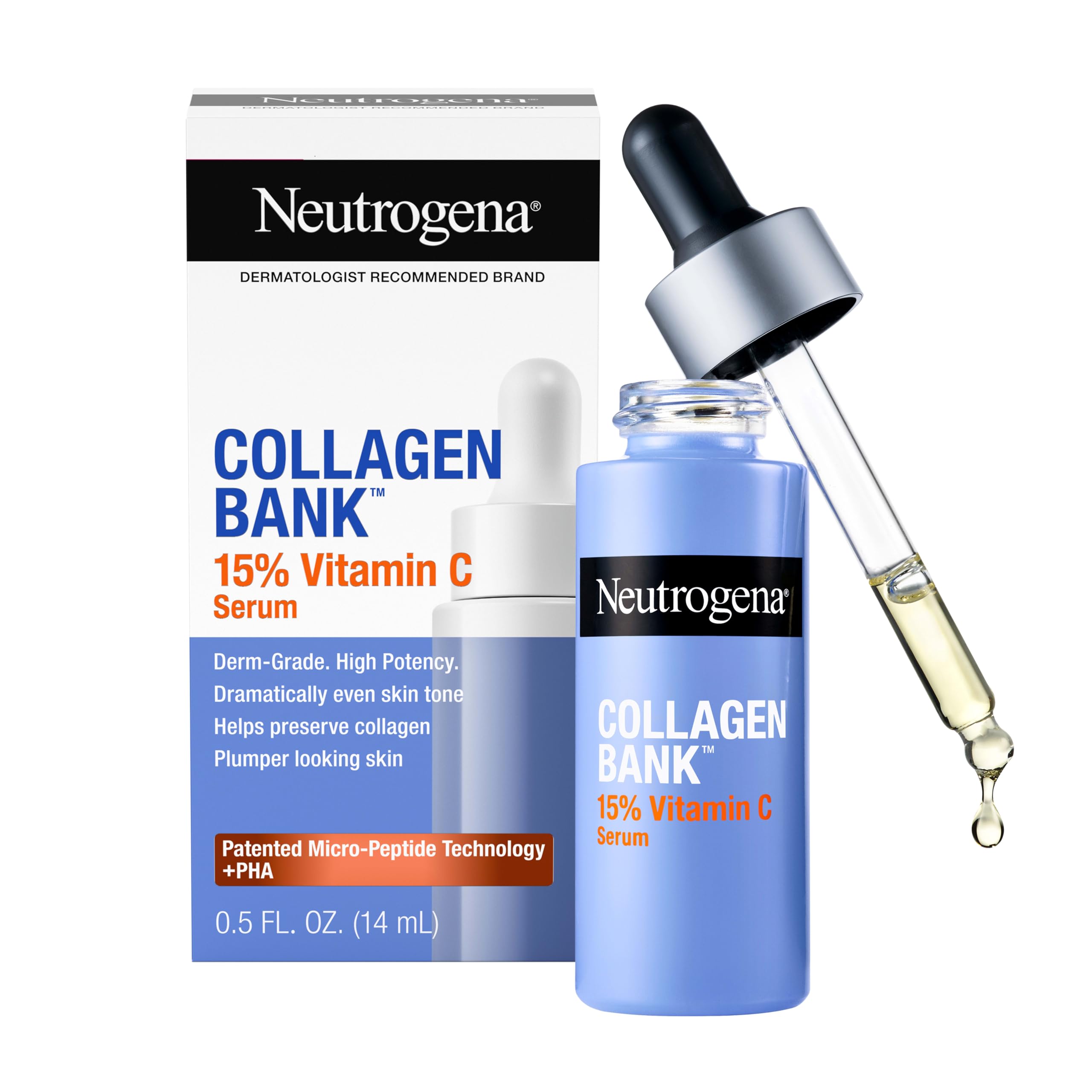 Neutrogena bottle front packaging showing product and benefits