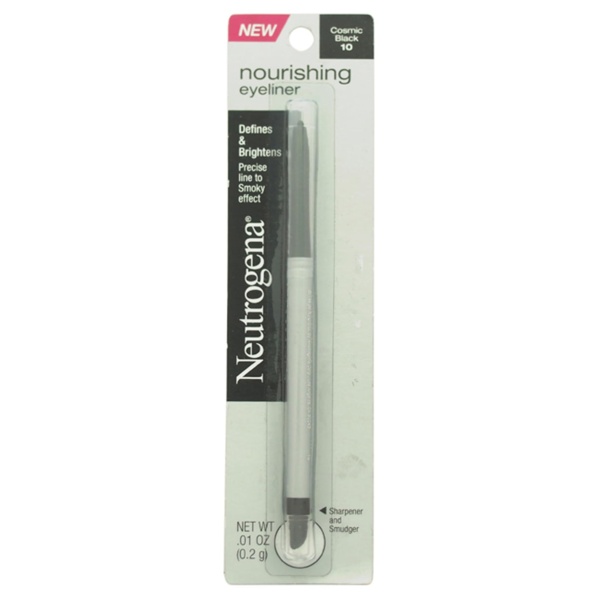 Neutrogena cosmic black pencil front view showing precise finish and luminous color