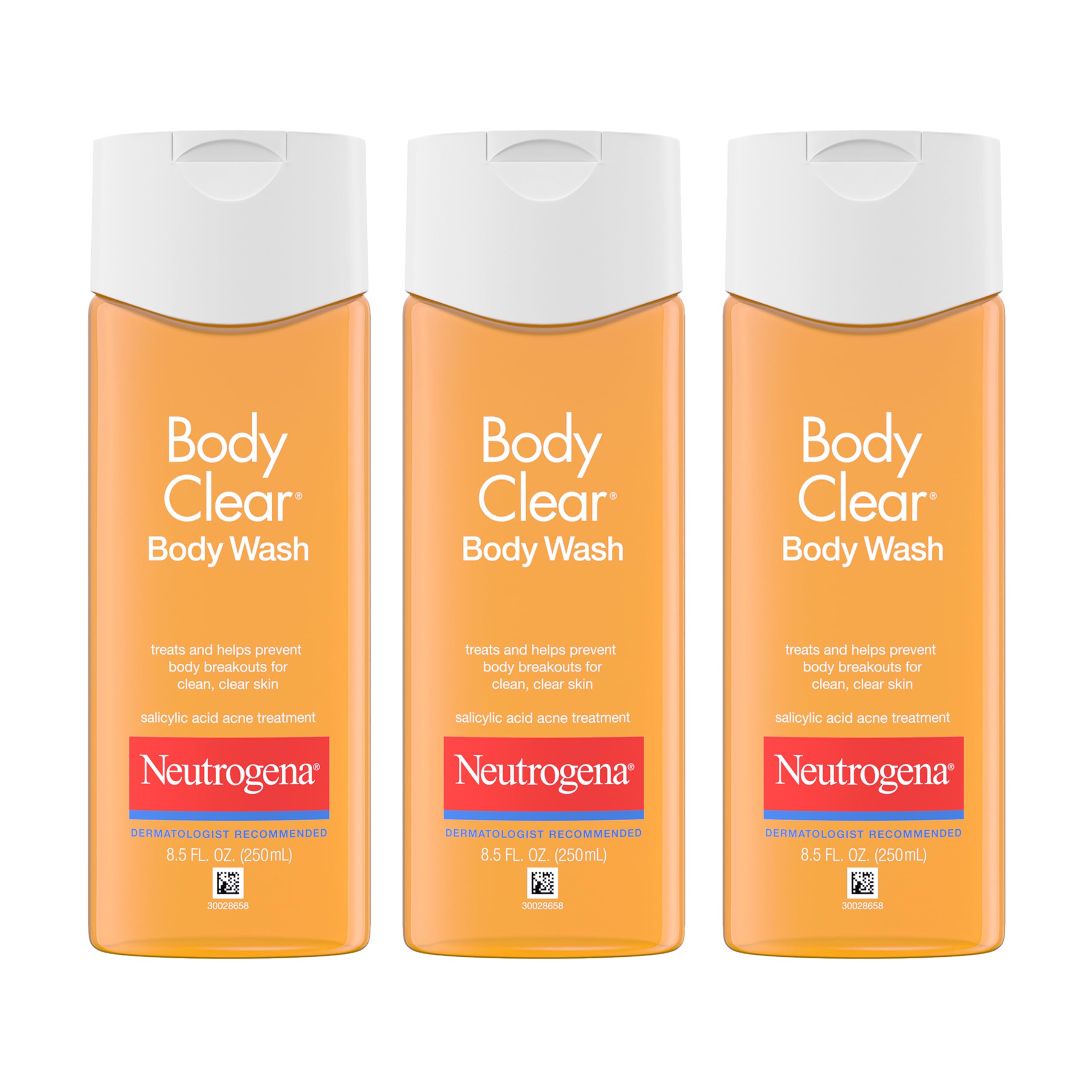 Neutrogena front packaging showing three bottles, clear acne care convenience