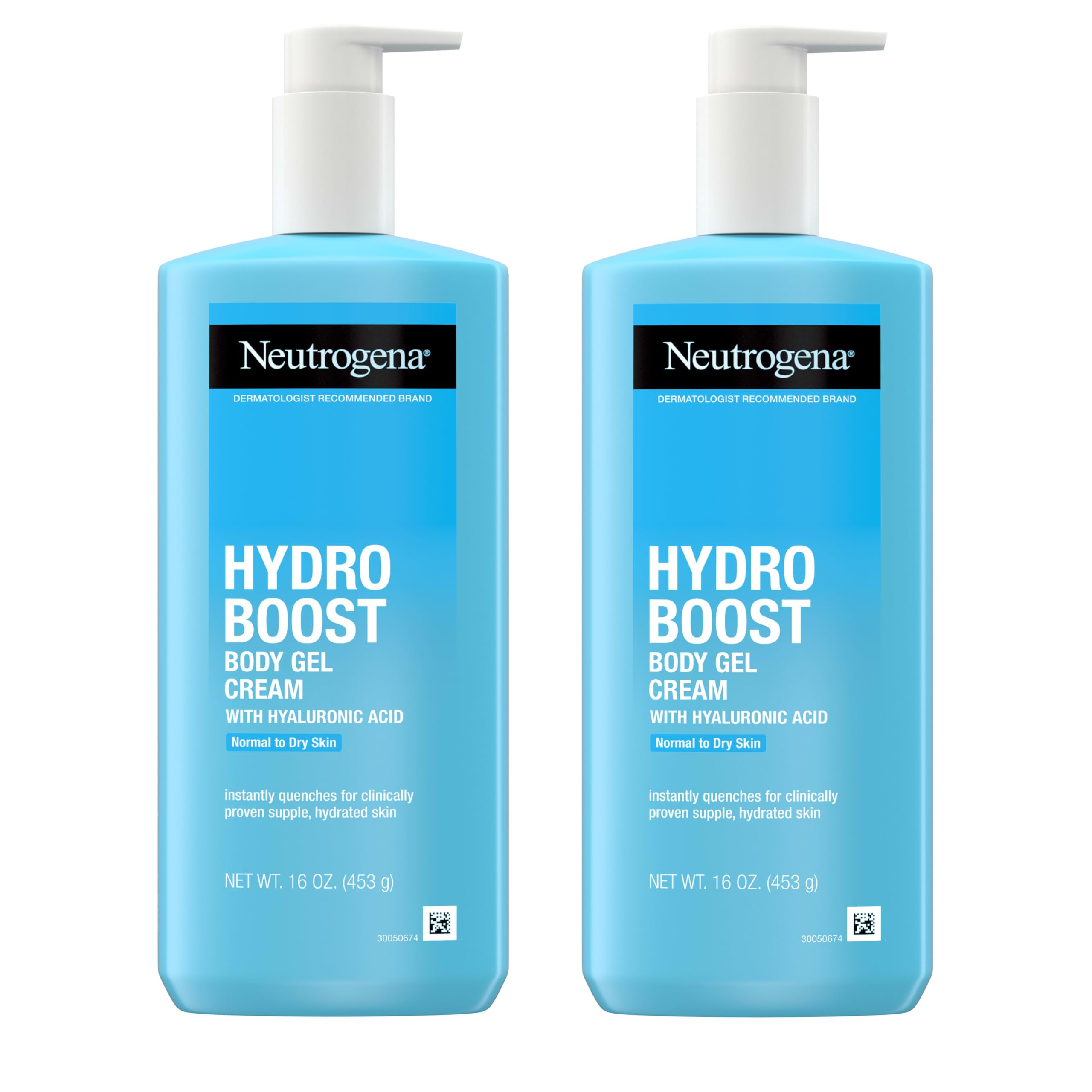 Neutrogena hydro boost front packaging shows twin 16 oz jars and clear hydration benefits
