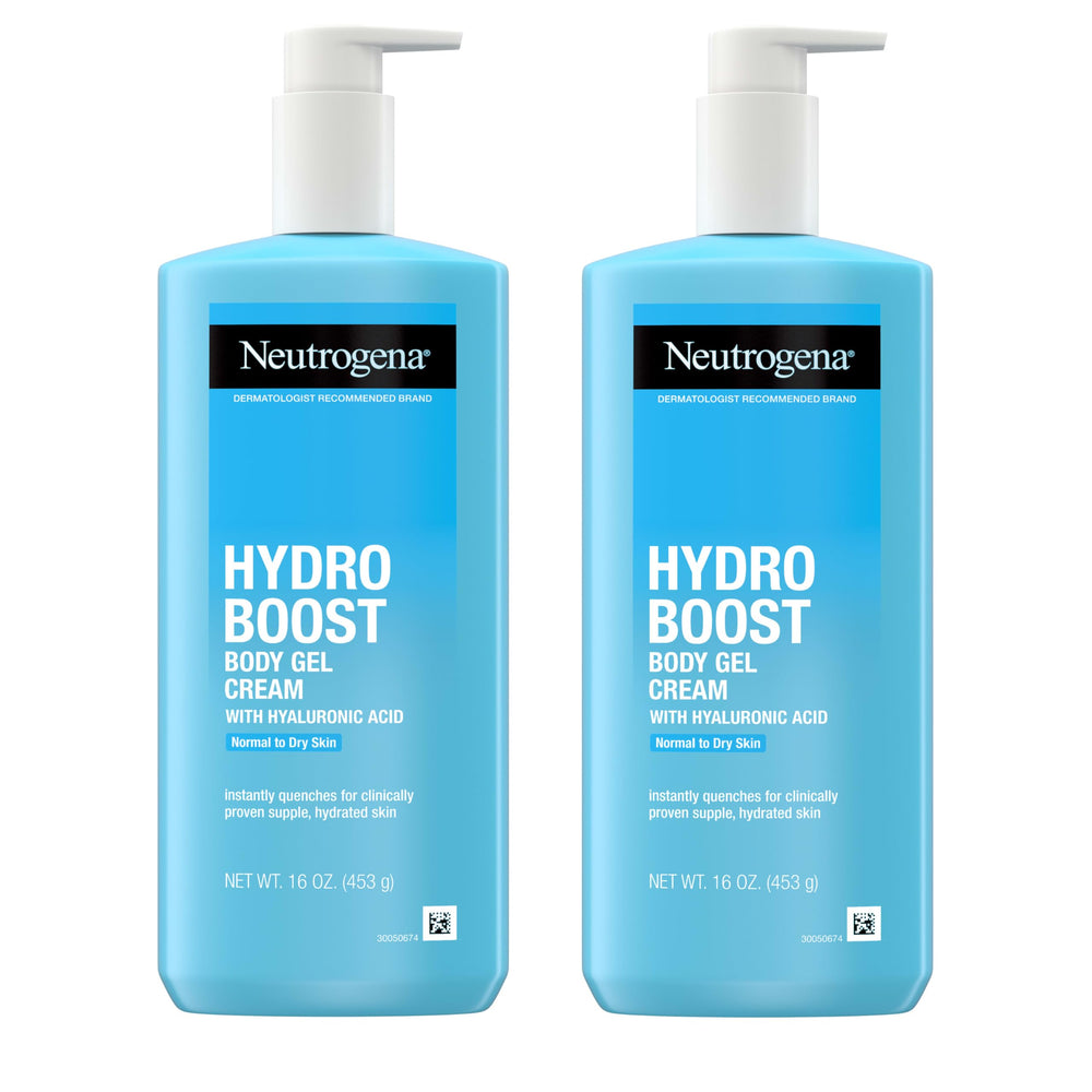 Neutrogena hydro boost front packaging shows twin 16 oz jars and clear hydration benefits