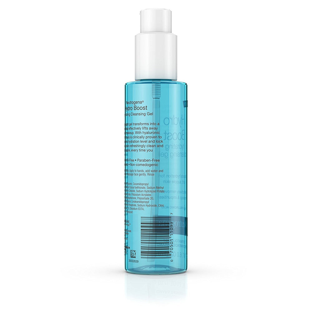 Neutrogena Hydro Boost gel texture forming a silky lather demonstrating hydration and gentle cleanse