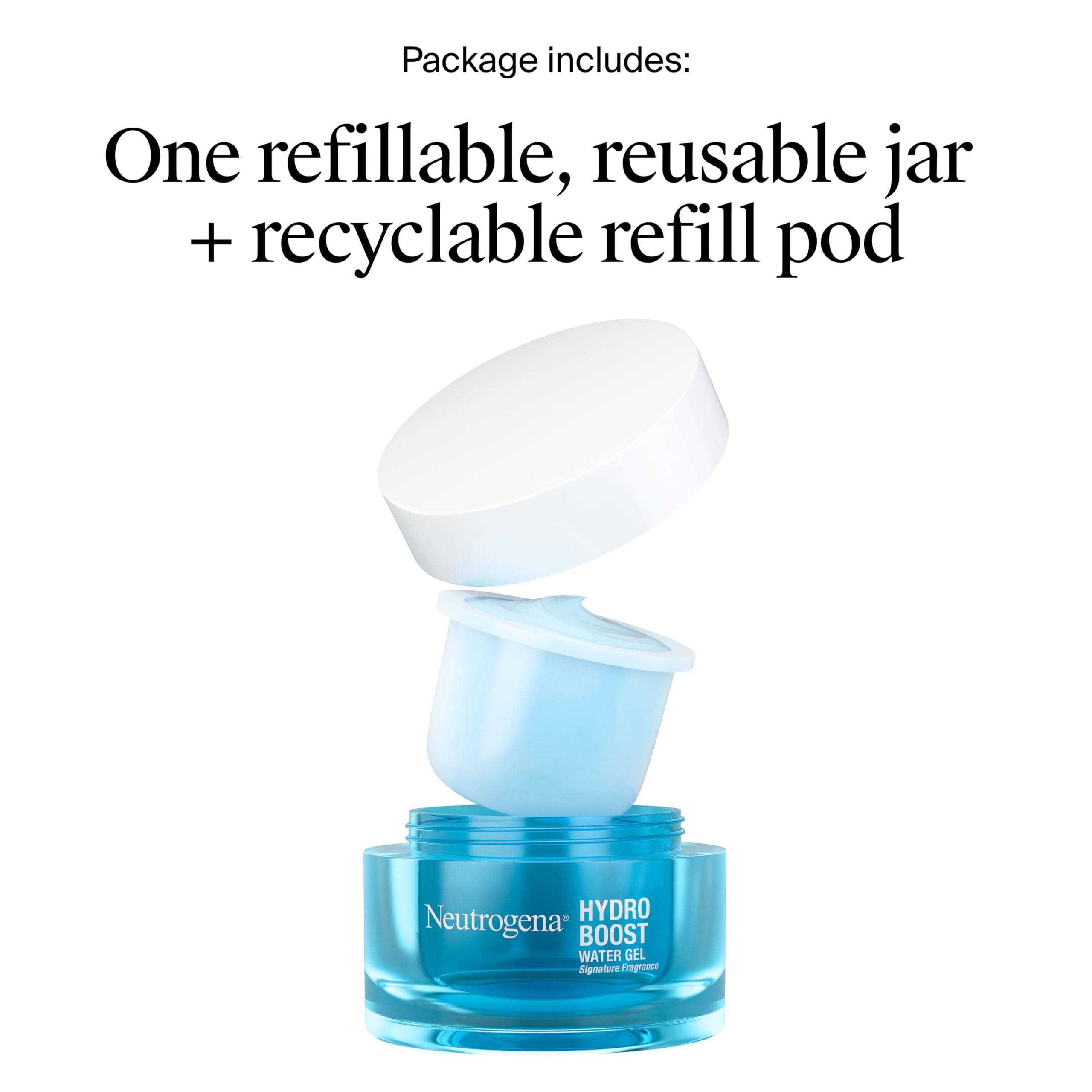 Neutrogena refill pod close-up, shows eco-friendly reduced-plastic refill benefit