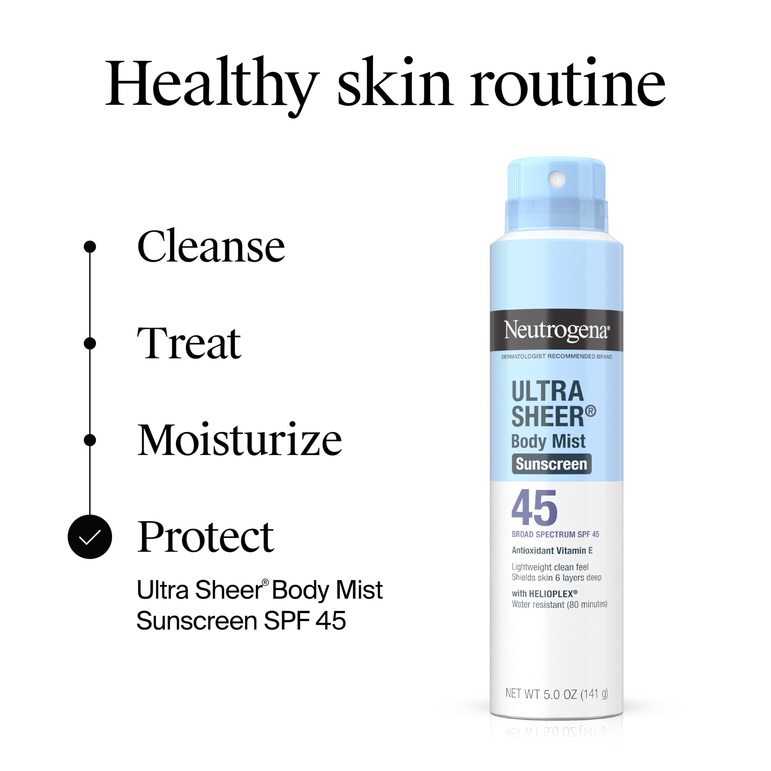 Neutrogena label closeup highlighting active filters and clean formula benefits