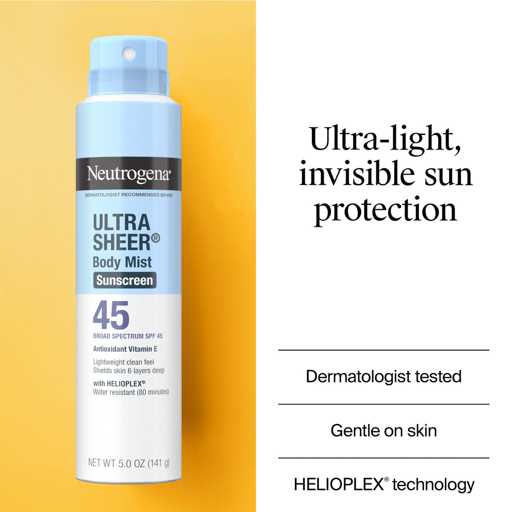 Neutrogena mist applying on arm for fast coverage and easy use benefit