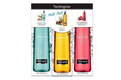 Neutrogena Rainbath front packaging showing three 16 fl oz bottles and clear labels for quick selection