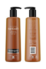 Neutrogena Rainbath bottles staged in a bathroom offering scent variety and easy shower access