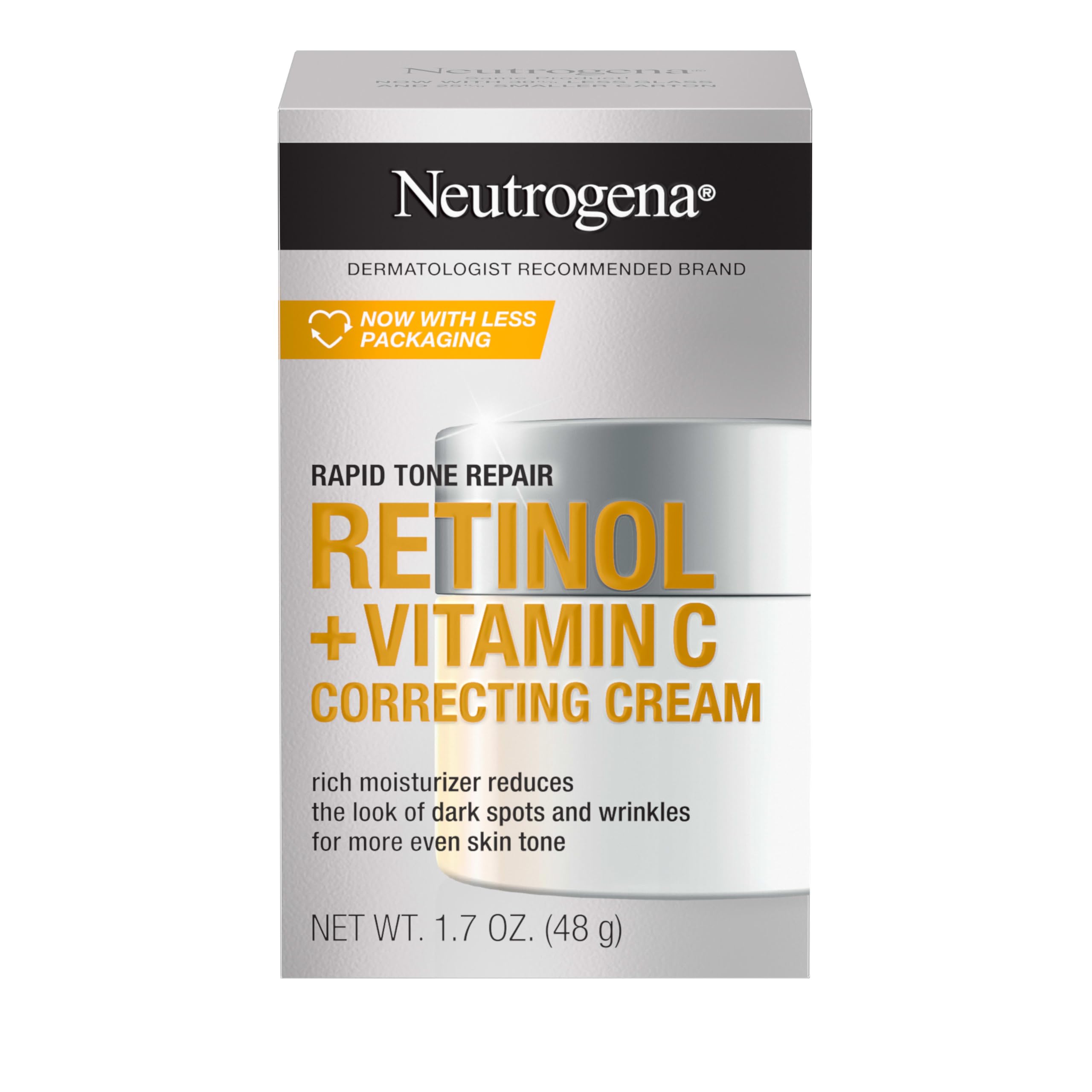 Neutrogena jar front view showing Rapid Tone Repair cream and easy identification benefit