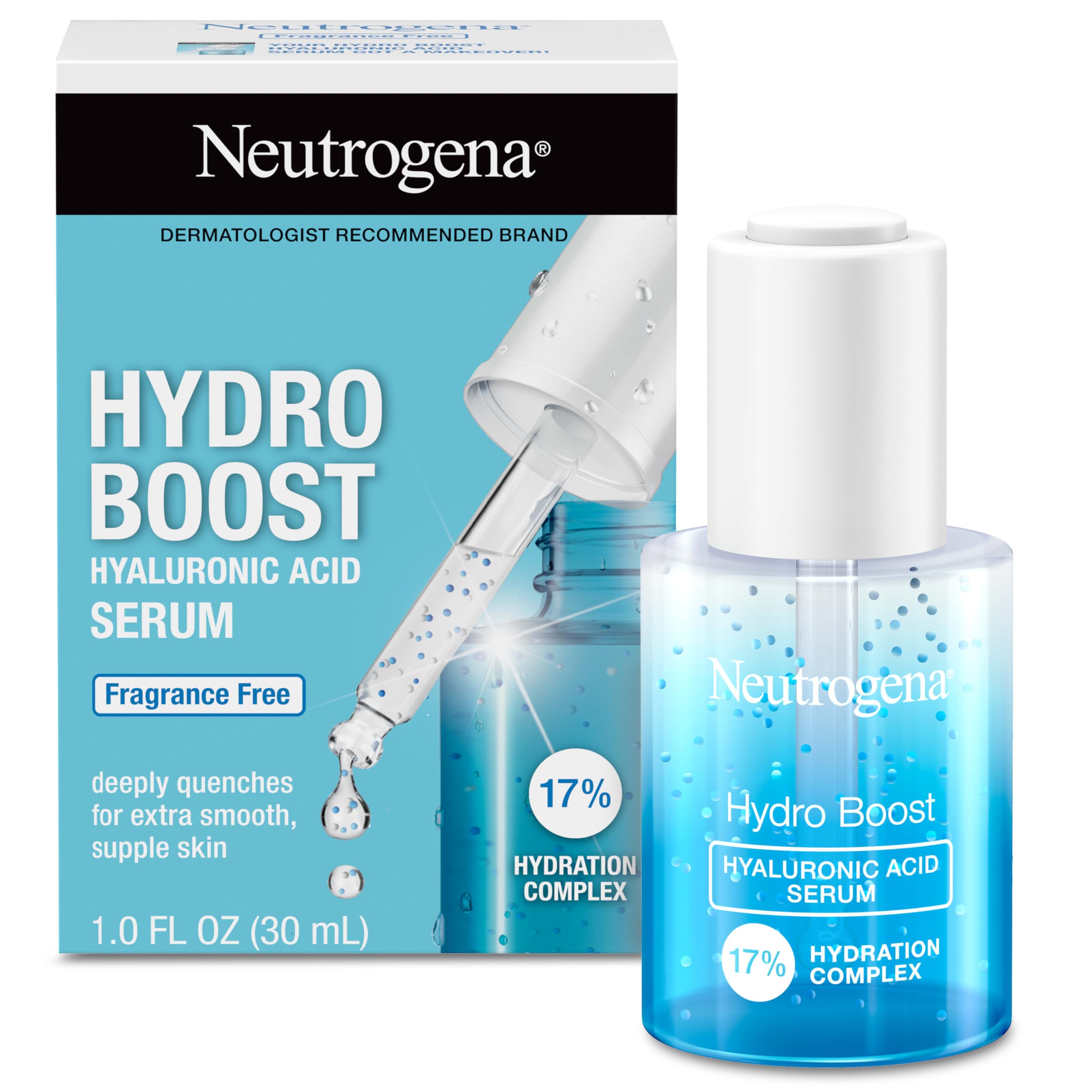 Neutrogena front packaging showing 1 fl oz bottle and clear label, highlights easy storage