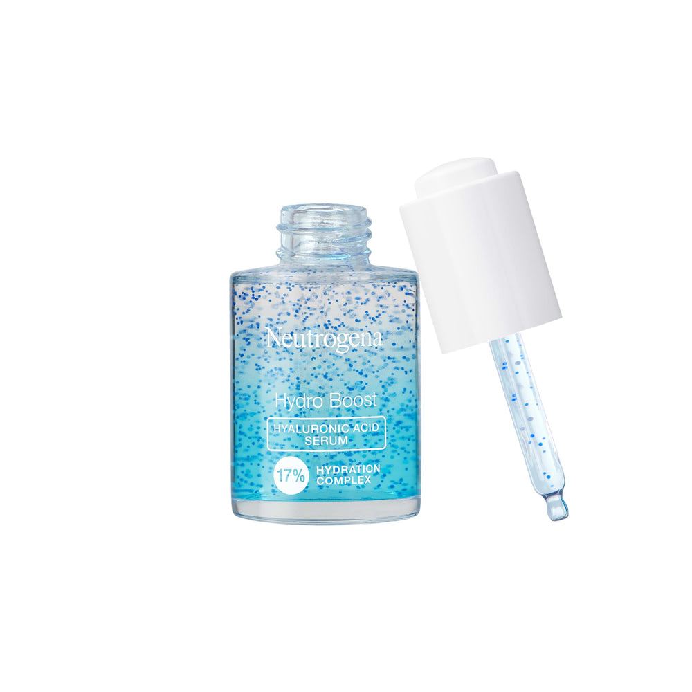 Neutrogena applying serum to neck, emphasizes extended hydration beyond the face
