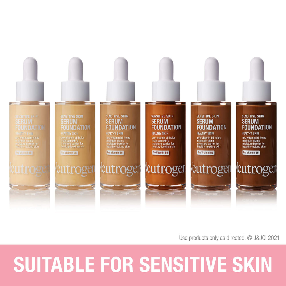 Neutrogena serum foundation texture close-up showing lightweight, blendable formula