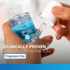 Neutrogena close-up texture of serum on skin, shows lightweight fast-absorbing finish