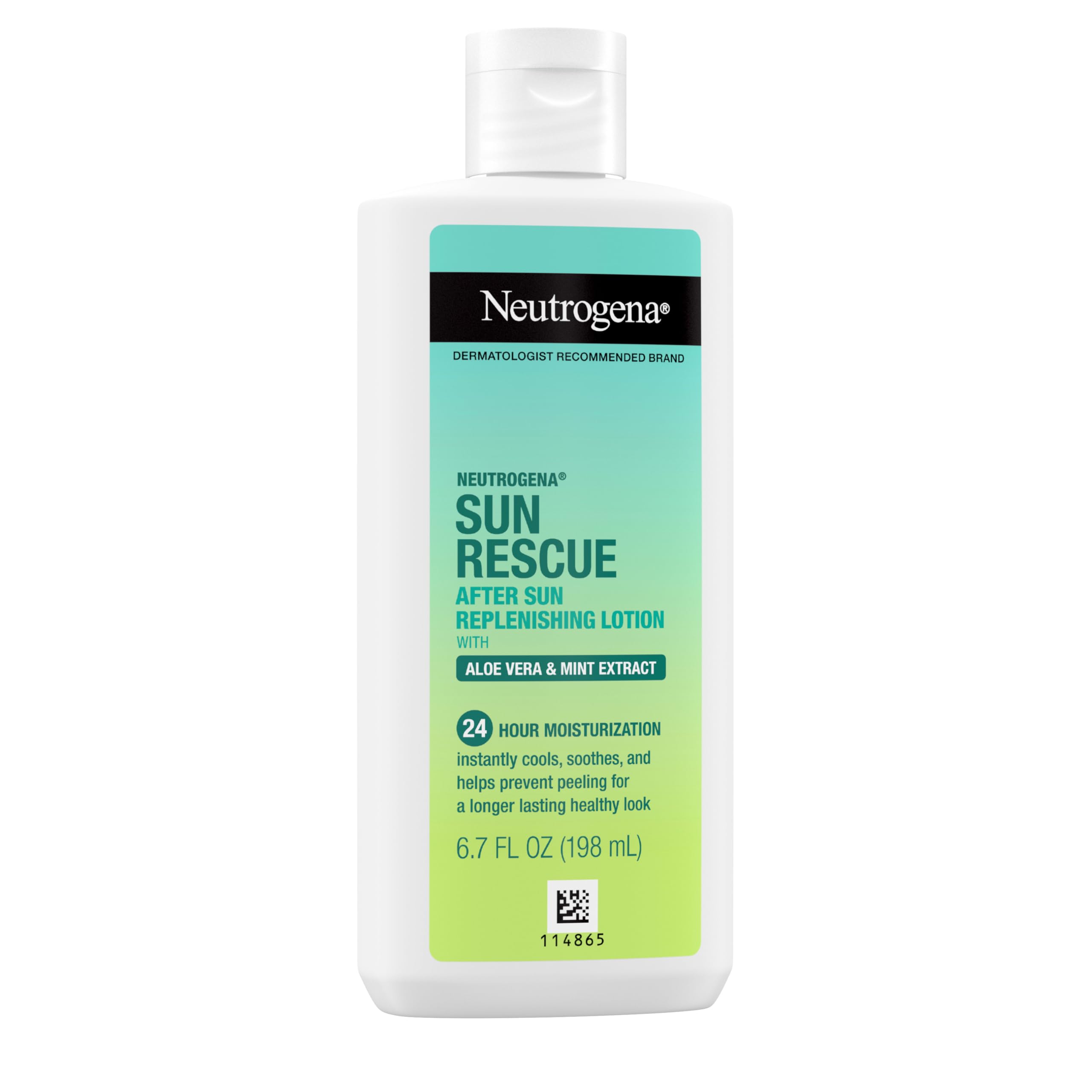 Neutrogena bottle beside common objects showing 6.7 oz scale benefit