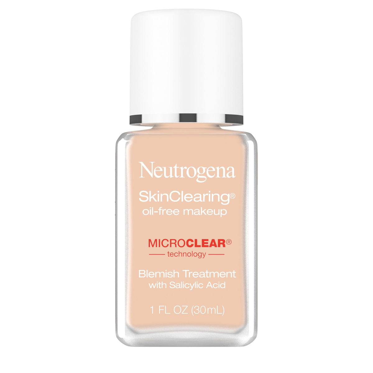 Neutrogena bottle front view showing shade and benefit of acne-fighting coverage
