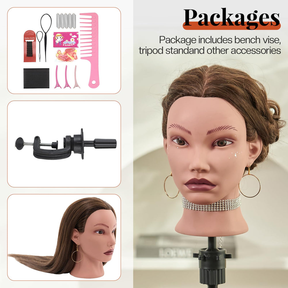 Neverland Beauty & Health salon desk lifestyle showing mannequin head used for training and photos