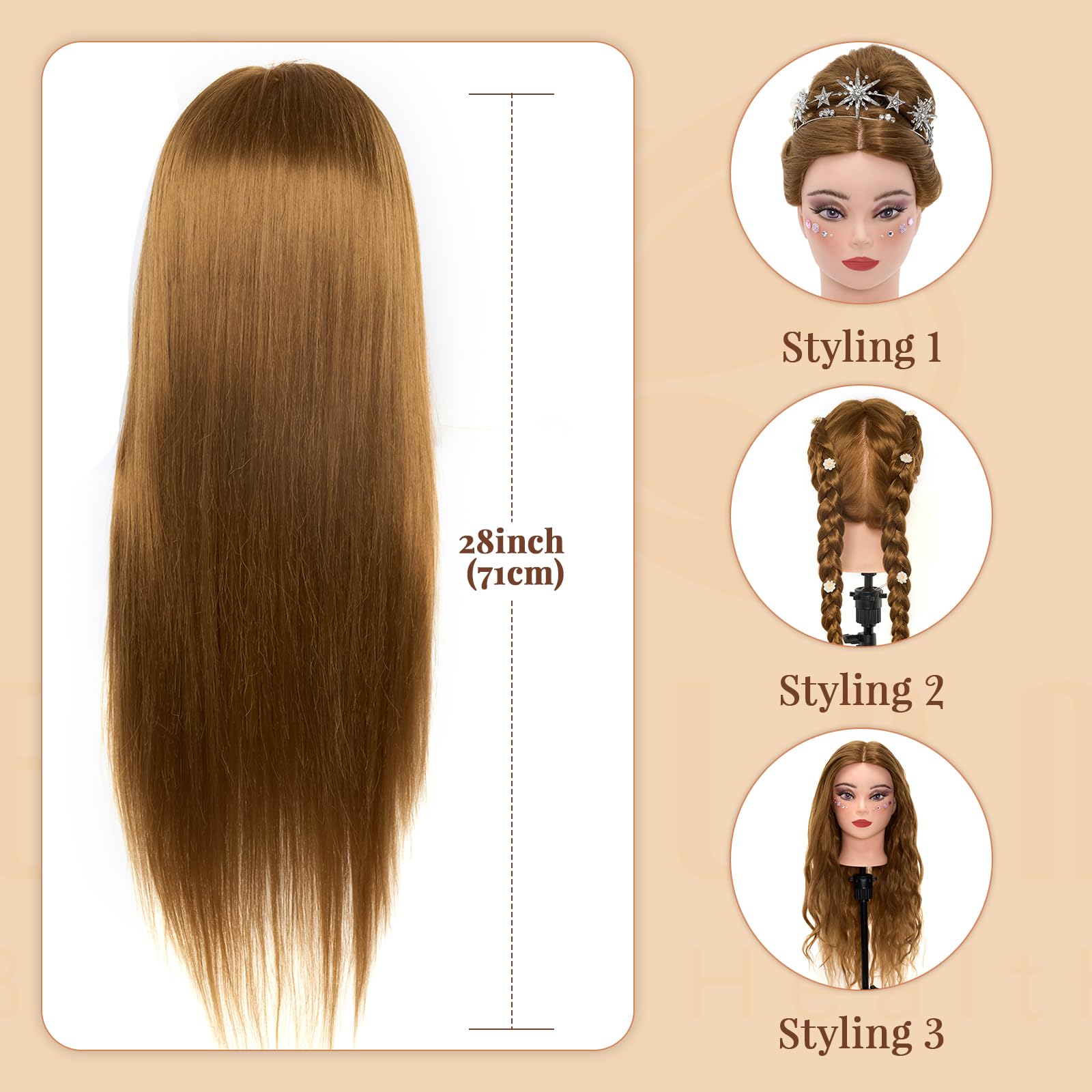 Neverland mannequin beside ruler showing 28-inch hair length for scale