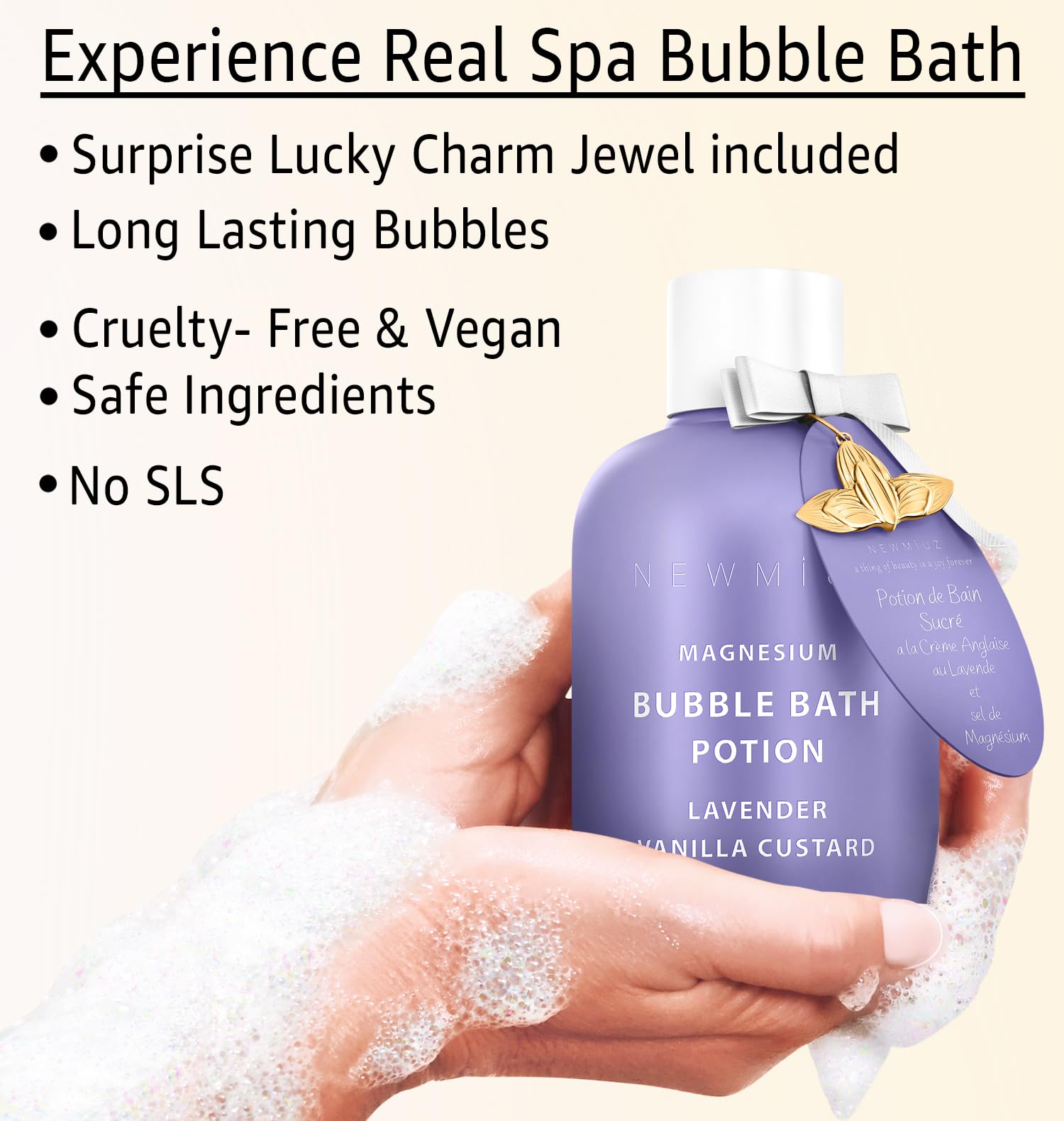New Miuz in bathtub lifestyle shot conveying relaxing home spa benefit