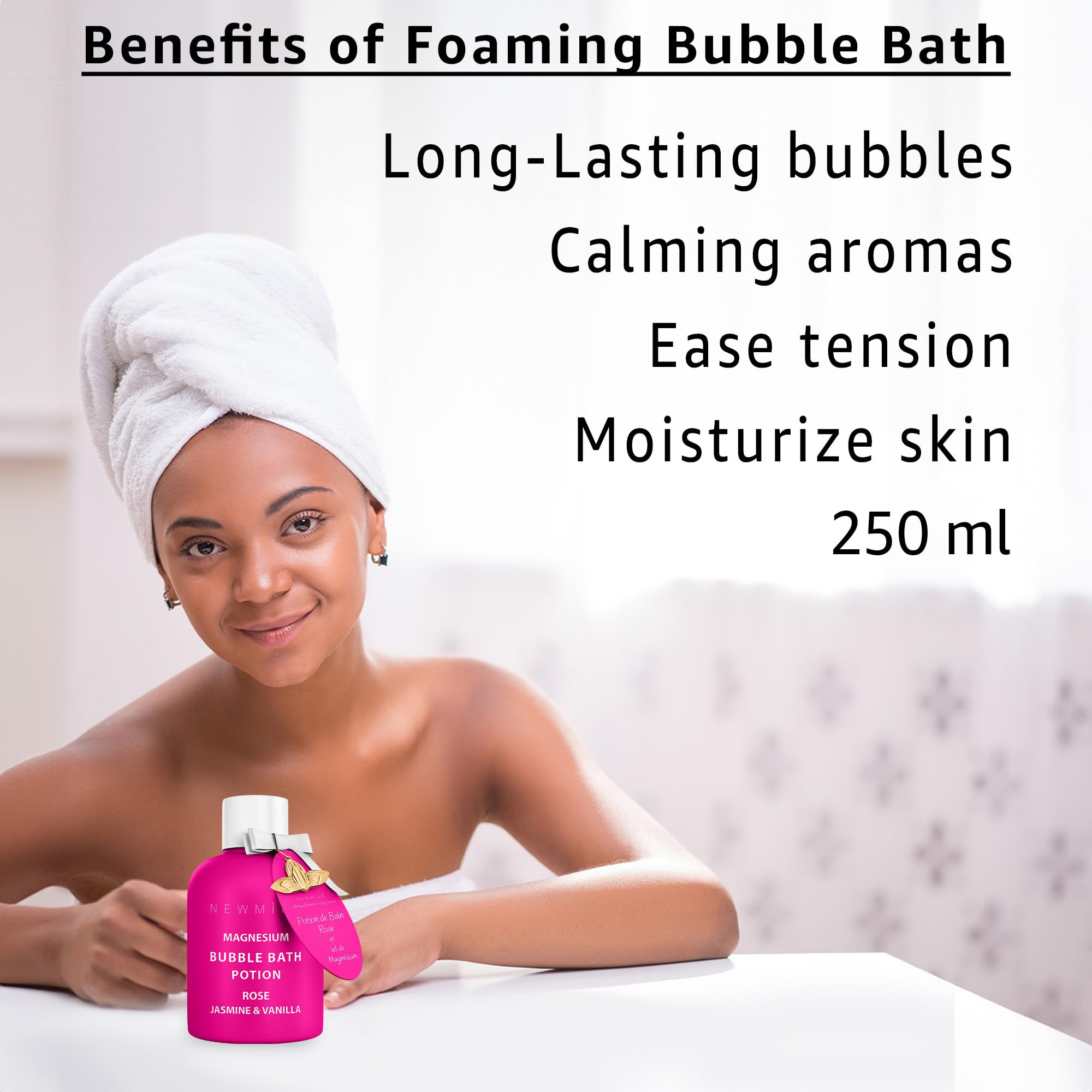 New Miuz being poured into tub creating foamy bubbles for calm