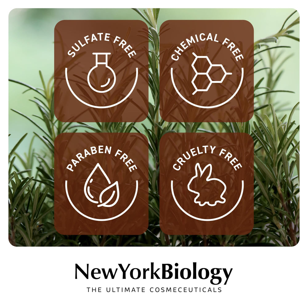 New York Biology shampoo on bathroom counter in lifestyle scene for refreshed hair
