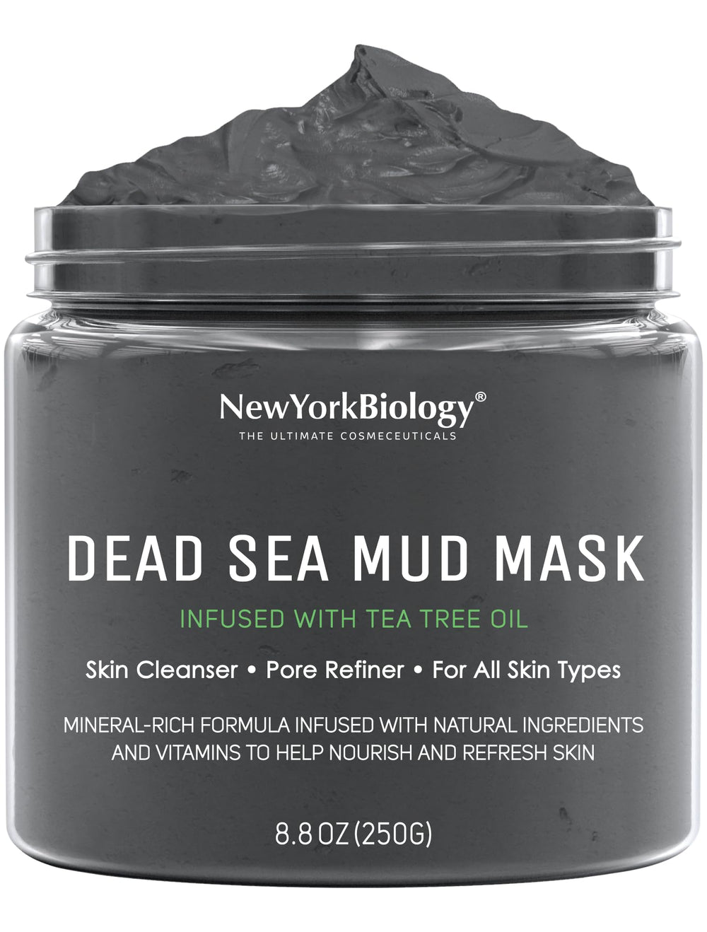 New York Biology jar front view showing product and clean design benefits