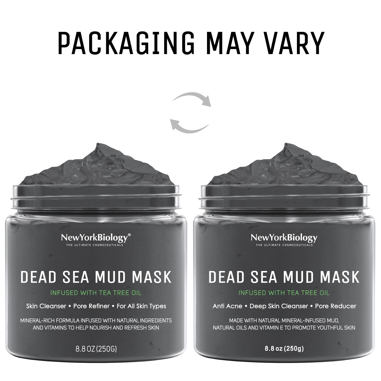 New York Biology ingredients flatlay including Dead Sea mud and botanicals for clarity