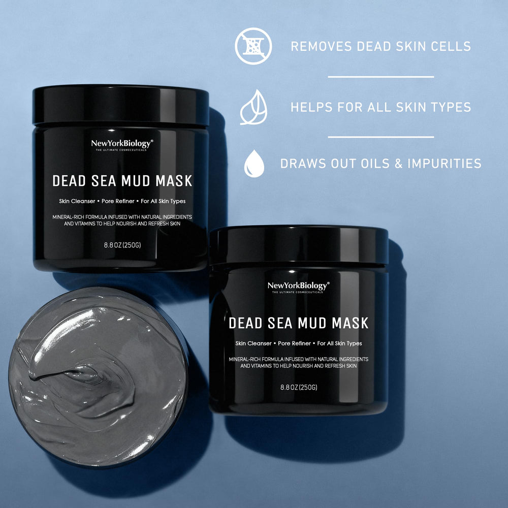 New York Biology ingredient arrangement with mud, aloe and oils highlighting natural formula