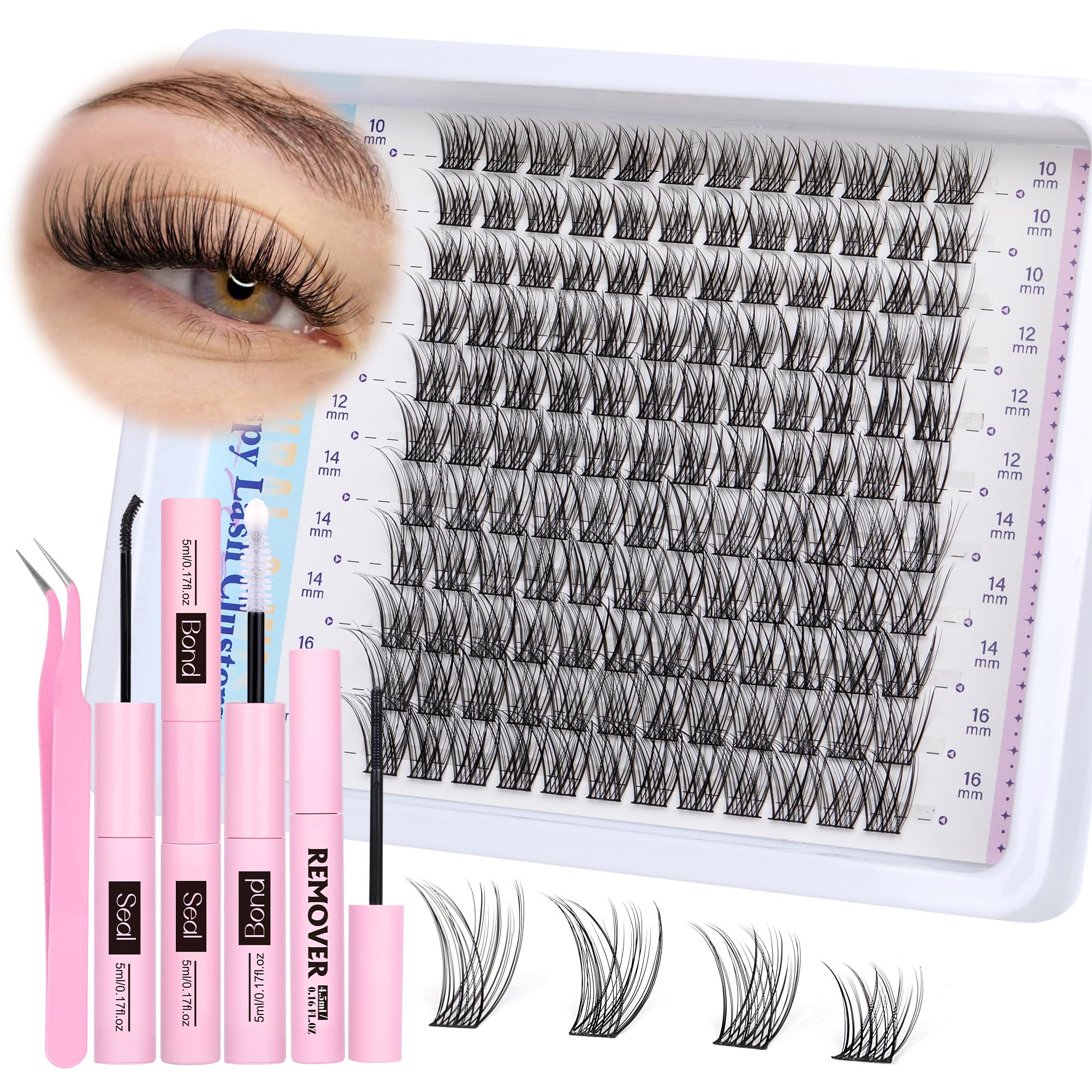 Newcally front packaging showing complete cluster lash kit and contents for easy use