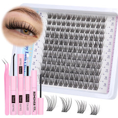 Newcally front packaging showing complete cluster lash kit and contents for easy use