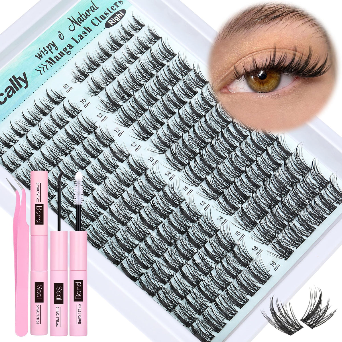 Newcally front packaging showing full cluster lashes kit and convenience