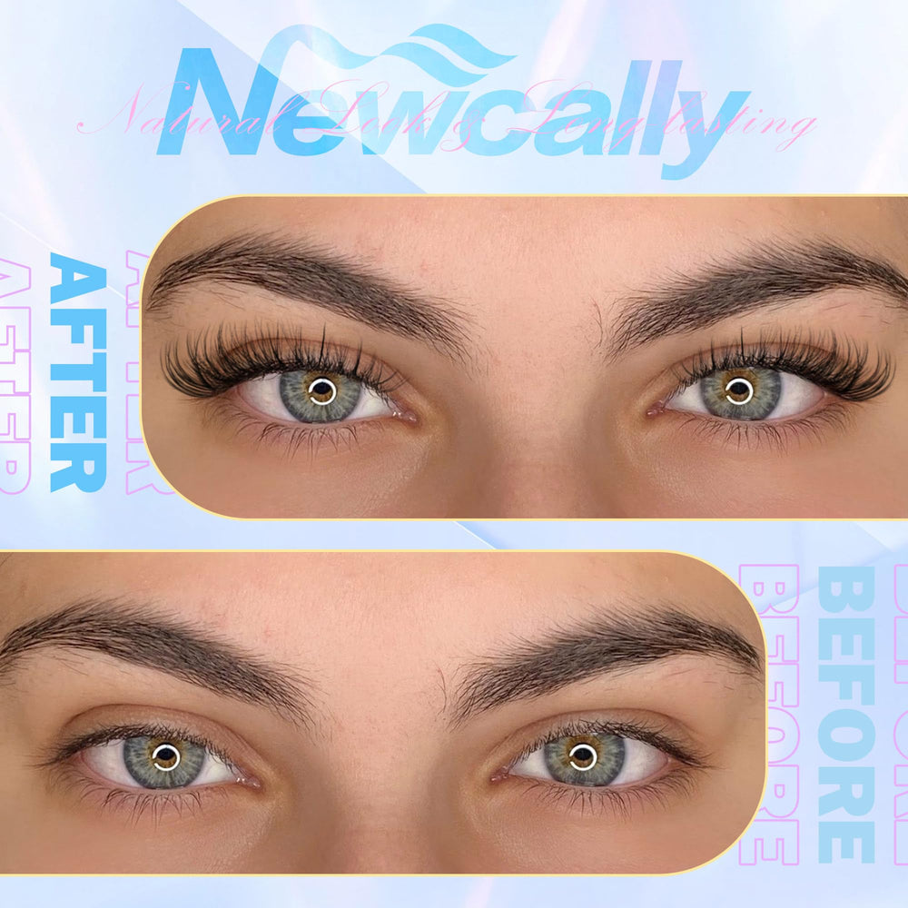 Newcally cluster lashes applied on eye showcasing natural lift and fuller appearance