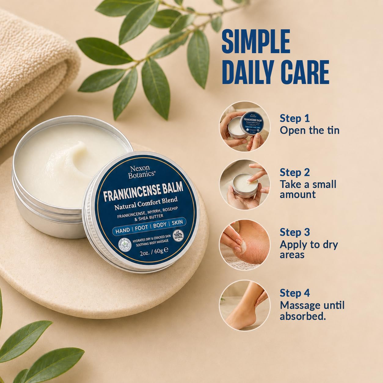 Nexon Botanics application on hands demonstrating non-greasy absorption benefit