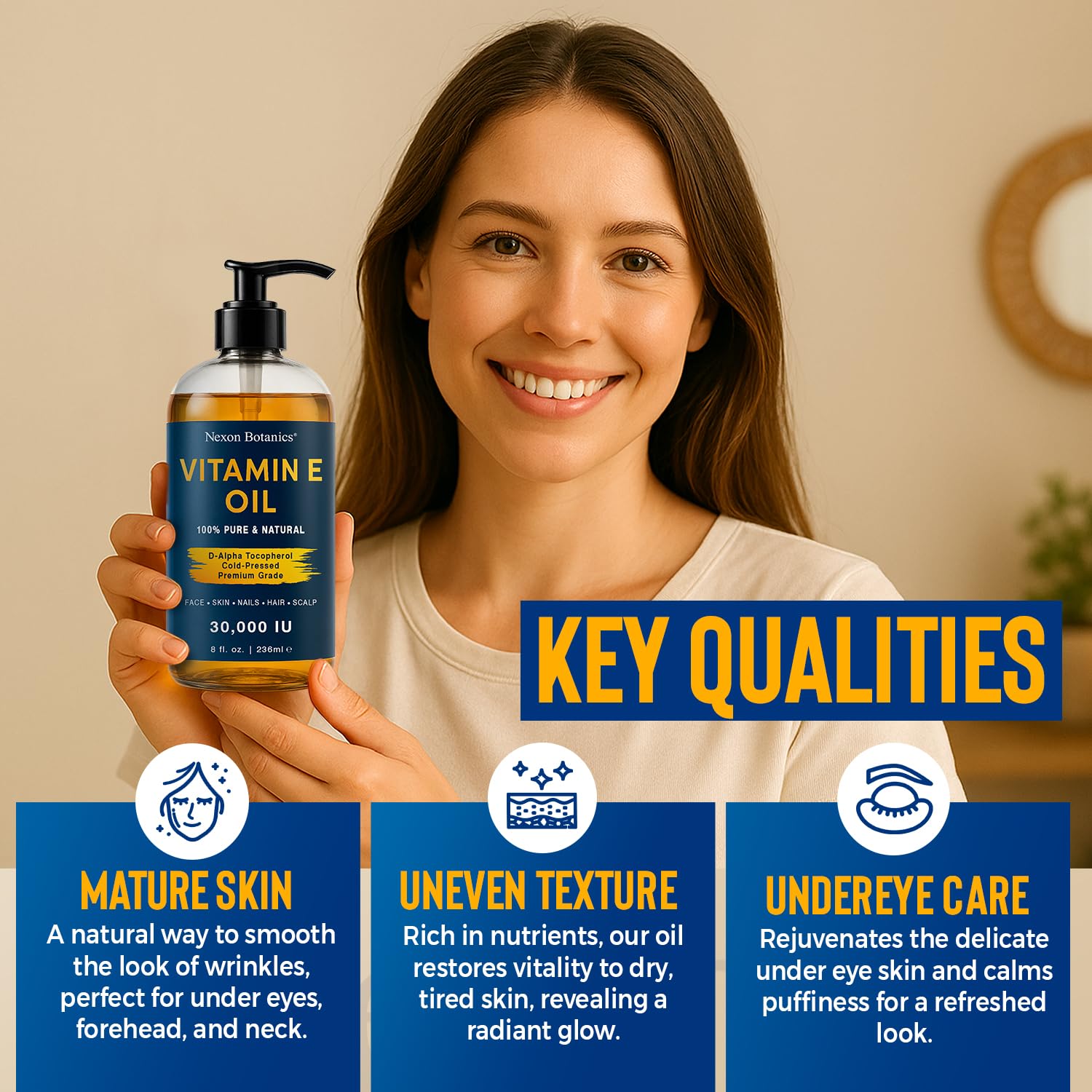 Nexon Botanics pouring oil texture demonstrating lightweight absorption