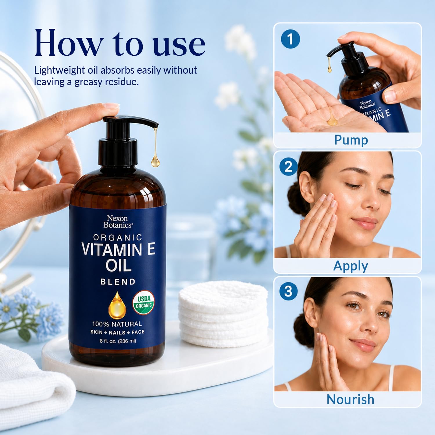 Nexon Botanics applied under eye showing gentle hydration and dewy finish