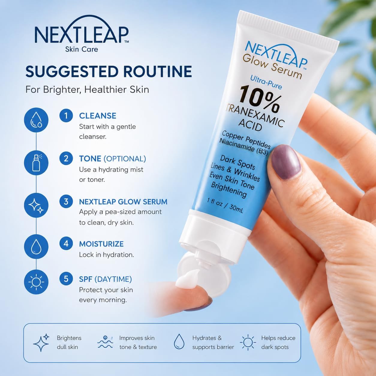 NextLeap application on hand showing small amount needed and smooth spreadability